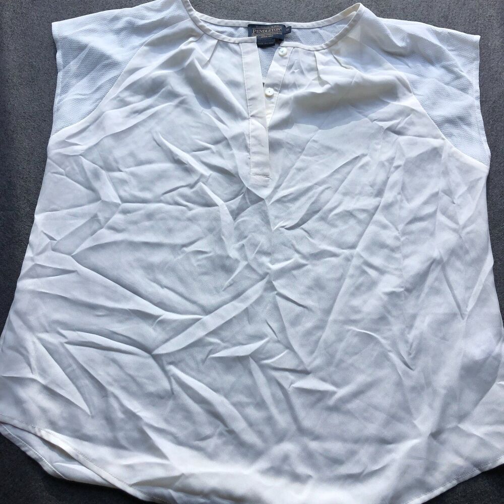 Pendleton womens White Sheer Blouse sz 12 Large Rayon Flowy Lightweight Top A12